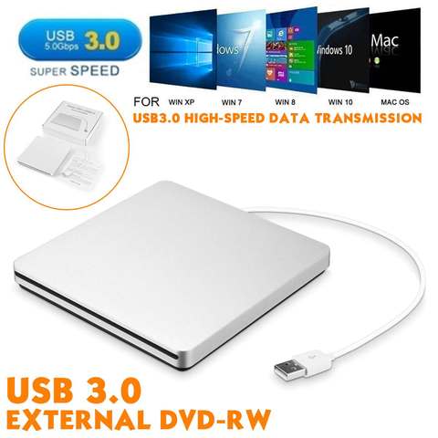 USB 3,0 externo Delgado DVD RW CD Drive quemador lector jugador unidades ópticas quemador de DVD para PC portátil ► Foto 1/6