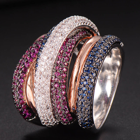 Joyería zlxgirl marca de lujo colorido pave zirconia cobre anillo de bodas joyería de mujeres y hombres mejores anillos anel de pareja ► Foto 1/3