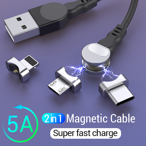 Conjunto de cables de carga magnéticos USB tipo C, Cable de carga 2 en 1 giratorio para iPhone 11 X, Micro USB de carga rápida ► Foto 1/6