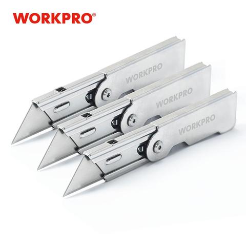 Conjunto de cuchillos de utilidad Unid plegable de 3 piezas WORKPRO cuchillo de bolsillo de cambio rápido con cuchilla de Clip de cinturón para cortar papel de caja ► Foto 1/6