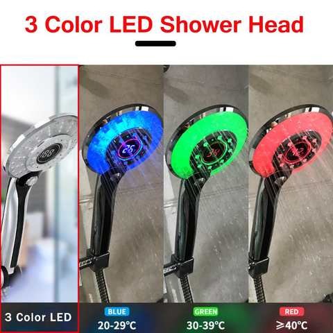 Pantalla LCD Digital ajustable, cabezal de ducha con 3 modos, 3 colores, LED, Sensor de temperatura, aspersor de baño ► Foto 1/6