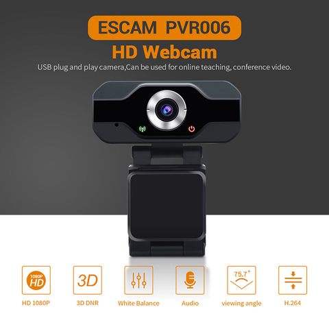 ESCAM-cámara Web Full HD para ordenador, Webcam con USB, 1080P, micrófono de cancelación de ruido, transmisión por Skype, PVR006 ► Foto 1/6