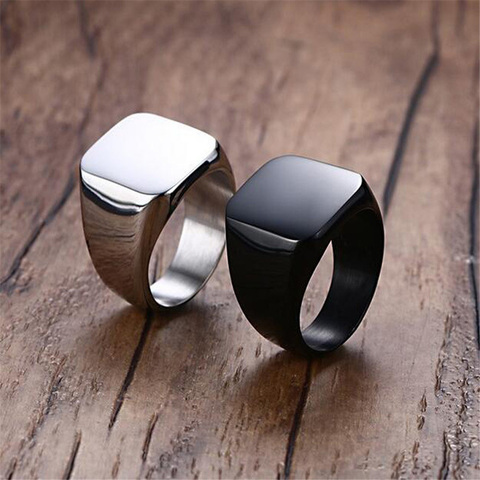 Anillos de acero inoxidable para hombre, de alta calidad, negro, totalmente brillante, cuadrado, sólido, titanio, clásico, joyería de compromiso de boda, 2022 ► Foto 1/6