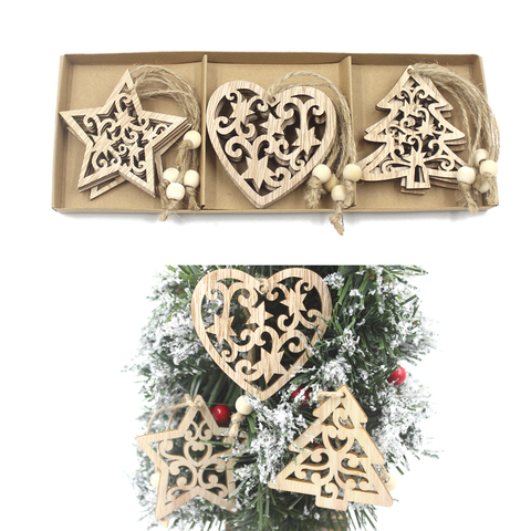 12 Uds. De colgantes de madera Vintage con corazón de estrella para Navidad, ornamento de árbol de Navidad, manualidades de madera, regalo para niños, decoraciones para fiesta de Navidad en casa ► Foto 1/6