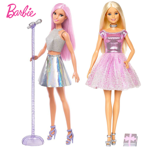 Muñeca que canta el cumpleaños y el accesorio para niñas, juguete Original de la marca Barbie, para regalo ► Foto 1/6