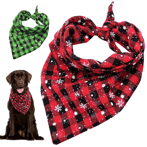 Bandana de perro a cuadros para Navidad, Baberos para mascota grande, bufanda ajustable para gato, Banadas, disfraz de gatos domésticos, accesorios para perros de Navidad ► Foto 1/6