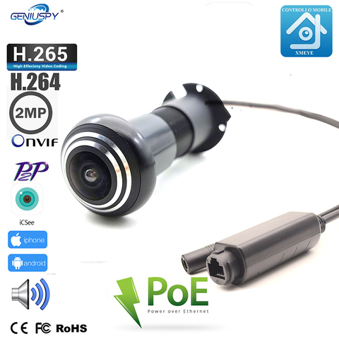 Geniuspy HD 1080P de ojo de pez mirilla cámara IP POE Mini ojo de la puerta agujero cámara de Onvif P2P red cámara de vigilancia de seguridad vmeyesuper de ► Foto 1/6