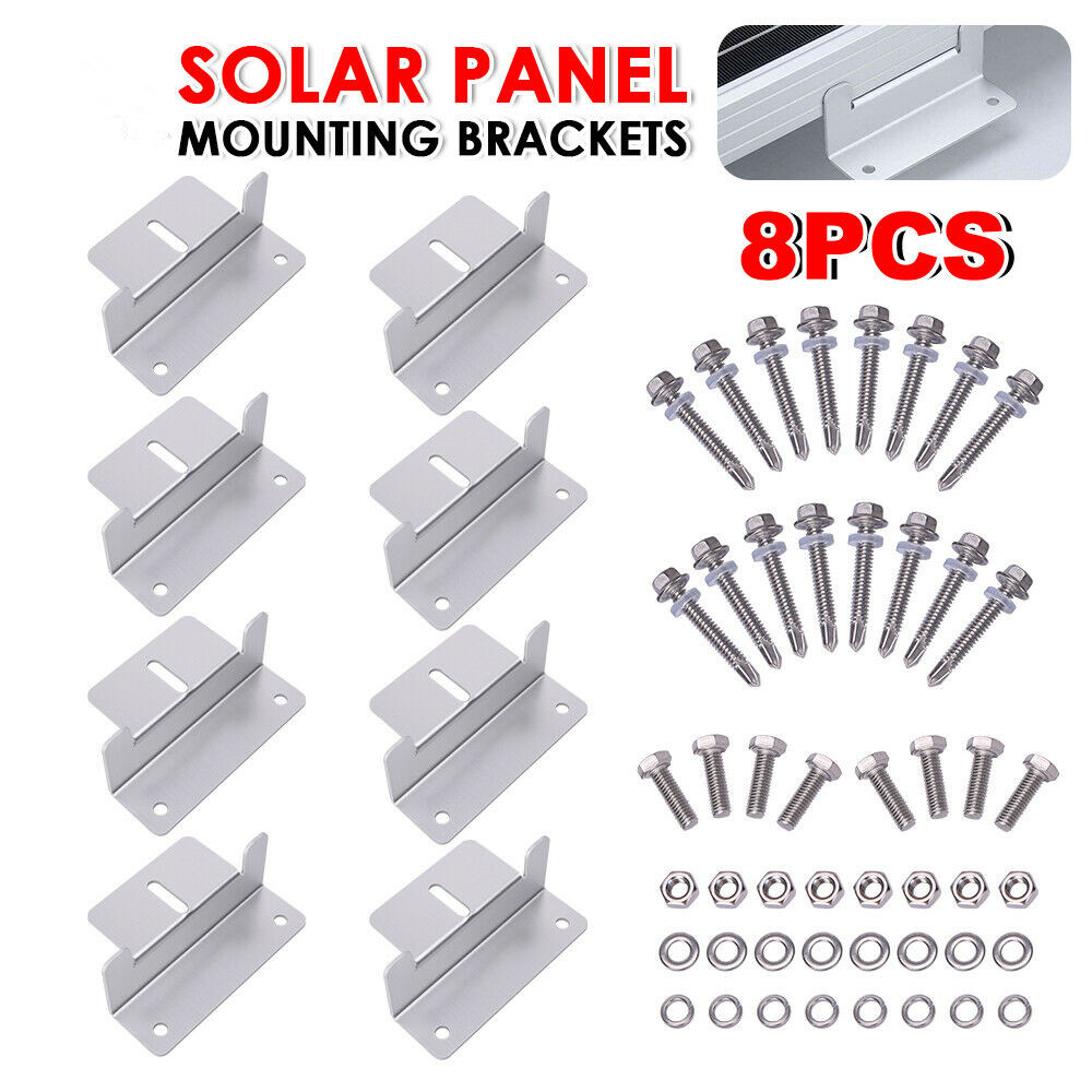 8pc Panel Solar de los soportes de montaje plana Kit de montaje de techo de aluminio del coche soporte de Sistema Solar accesorios de instalación con tuercas y pernos ► Foto 1/6