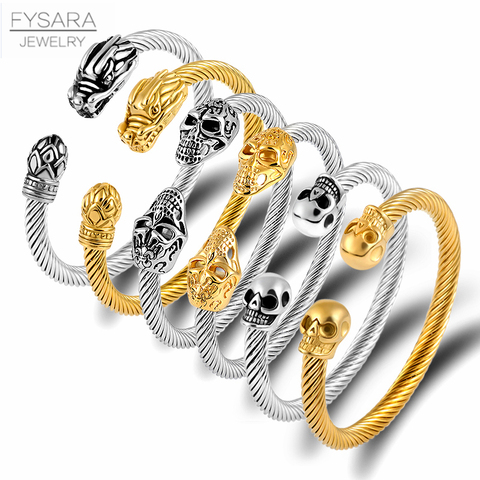 FYSARA-Pulseras de acero inoxidable con dije de dragón, brazaletes con esqueleto de Calavera, Cable trenzado, brazaletes de alambre, Pulseras para mujer y hombre ► Foto 1/6