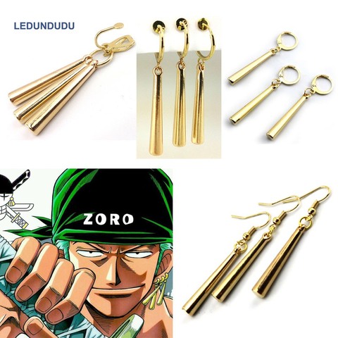 Juego de 4 estilos de cazador pirata Roronoa Zoro de una pieza, accesorios de Cosplay, Pendientes colgantes de oreja, conjunto con rizador ► Foto 1/4