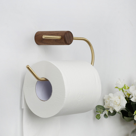 Soporte de Papel higiénico para baño, colgador de rollo de Papel higiénico de montaje en pared, accesorios de baño, Porta Papel de pared Higienico, cobre y madera ► Foto 1/1