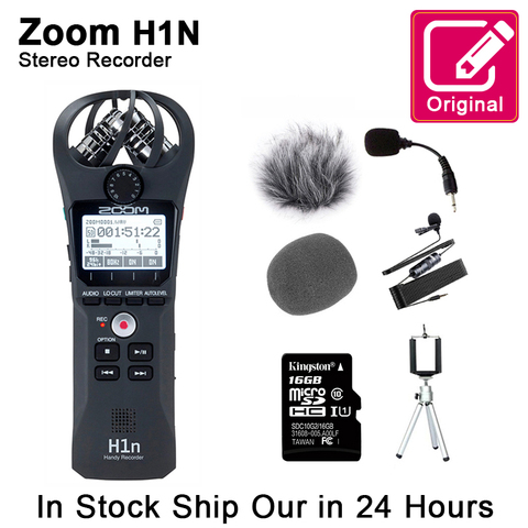 Original Zoom H1N grabadora de voz Digital práctica micrófono de Audio Estéreo Portátil entrevista Mic con Kingston16GB tarjeta SD etiqueta ► Foto 1/6