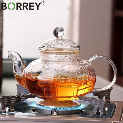 BORREY-juego de té de vidrio resistente al calor, Infusor de té de vidrio, Taza de cristal de doble pared, kung-fu, hervidor de agua, tetera de Gas ► Foto 1/6