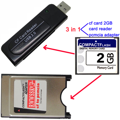 3 en 1 PCMCIA 68pin adaptador de tarjeta + USB2.0 lector de tarjetas + tarjeta cf 128MB 256MB 1GB 2GB 4GB 8GB 16GB 32GB 64GB Flash compacto de tarjeta de memoria ► Foto 1/6