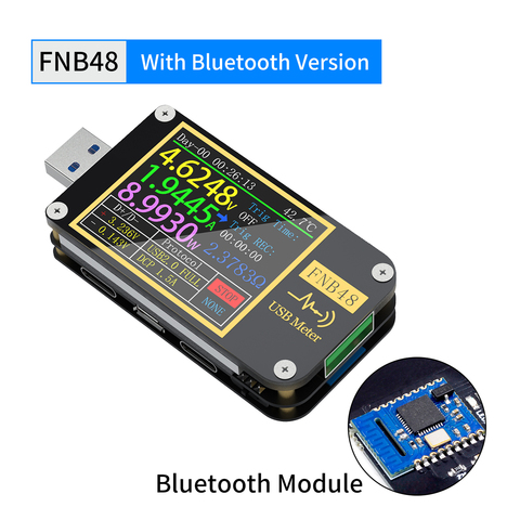FNIRSI-FNB48 multímetro USB de 1,77 pulgadas, medidor de voltímetro, amperímetro, corriente, multifunción, probador de recarga rápida para teléfono móvil con función BT ► Foto 1/6