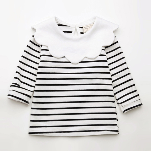 Primavera niños niñas Camiseta de manga larga de los niños cuello camisetas con rayas de bebé de moda chica blusa de cuello redondo Tee Tops ropa encantadora ► Foto 1/6