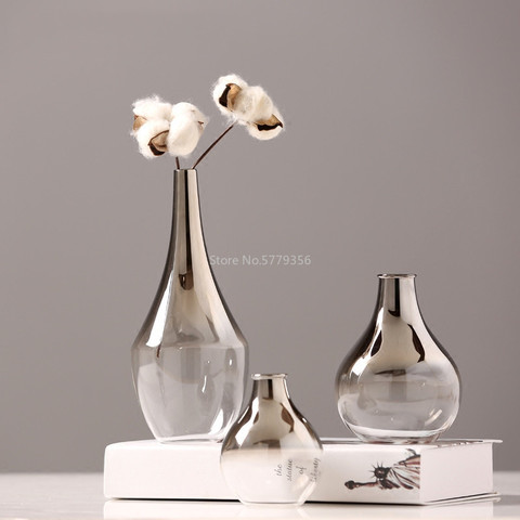 Florero nórdico de vidrio para flores, jarrón creativo de plata con gradiente de inserción seca, Terrario de escritorio, joyería, soporte de planta de decoración ► Foto 1/6