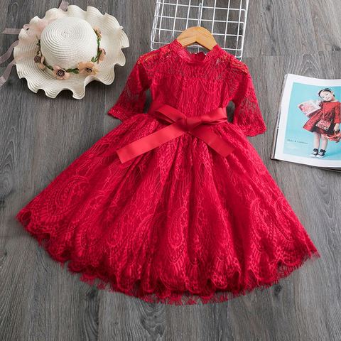 Vestido Rojo elegante de encaje para niñas, traje de Ceremonia de primavera, traje de Año Nuevo, para boda y fiesta ► Foto 1/6