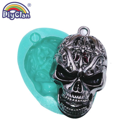 Molde de silicona para colgantes de cabeza de Calavera, collar de resina Punk de Hip Hop para decoración de tartas, Fondant, Chocolate, Halloween, Matic ► Foto 1/6