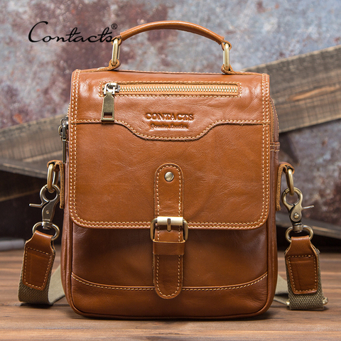 Bolsas de mensajero de cuero genuino 100% de Contact para hombre, bolso de mano de alta calidad, Bolsas de hombro de viaje para hombre, bandolera para Ipad Mini ► Foto 1/6