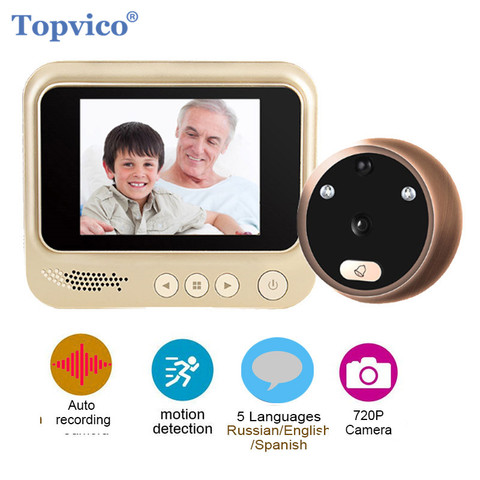 Topvico-visor de puerta con mirilla y vídeo detección de movimiento, timbre electrónico, cámara de seguridad, Ojo de vídeo, foto automática, batería de litio ► Foto 1/6