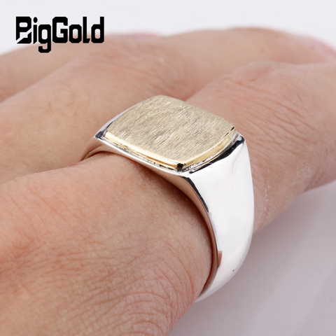 Anillo de Plata de Ley 925 para hombre y mujer, sortija Simple y elegante, Color dorado, cuadrado, cepillado, joyería grabada, regalo ► Foto 1/6