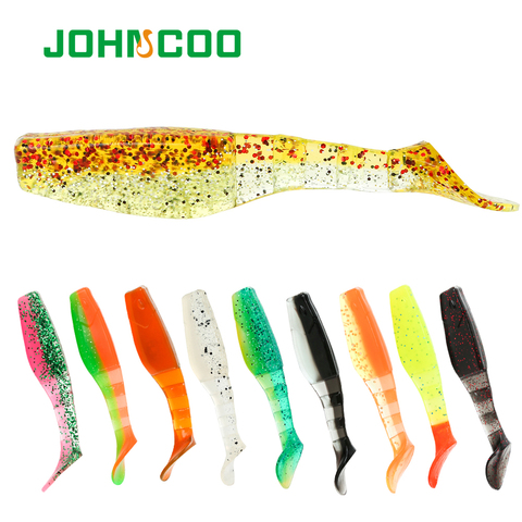 JOHNCOO suave cebo de pesca señuelo 6g 10g suave gusano artificiales de silicona doble Color cebos carpa Wobblers cebos blandos para pesca ► Foto 1/6