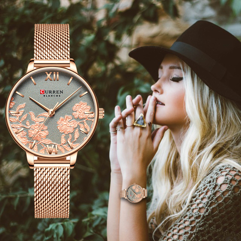 CURREN las mujeres relojes de lujo superior de acero inoxidable correa de reloj de pulsera para las mujeres Rosa reloj de cuarzo reloj de señoras ► Foto 1/6
