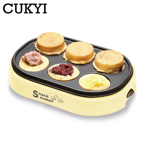 CUKYI-máquina para hacer pasteles con rueda para niños, utensilio de cocina con recubrimiento antiadherente, para hacer hamburguesas, color rojo, con 6 agujeros, para el hogar ► Foto 1/6