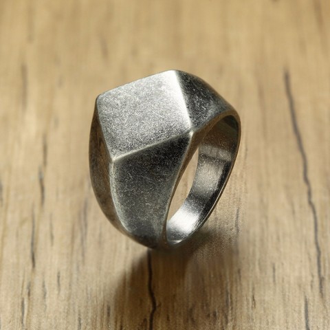 Anillo cuadrado plano para hombres, joyería para hombres, acero inoxidable, oxidación Vintage, joyas grises para hombres ► Foto 1/6