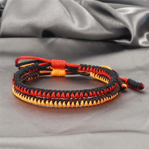 2 pulseras trenzadas hechas a mano para parejas, cuerda de nudo de la suerte, pulsera budista tibetana, joyería de tamaño ajustable para hombres y mujeres ► Foto 1/6