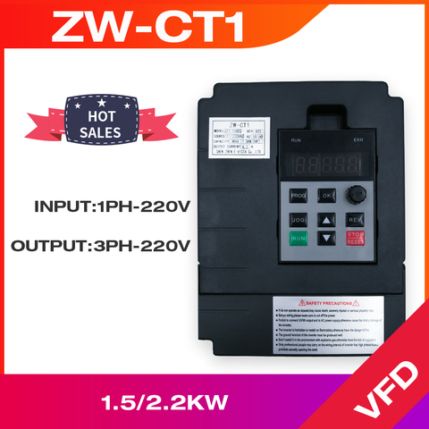 Convertidor frecuencia VFD inversor de ZW-CT1 1. 5KW/2. 2KW/4KW monofásico 220v trifásico entrada y salida controlador de velocidad del motor P ► Foto 1/4