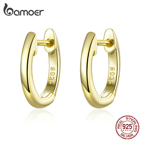 Bamoer-pendientes de aro pequeños para mujer, de Plata de Ley 925, Color dorado, joyería femenina, aretes SCE808 ► Foto 1/6