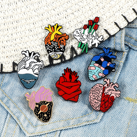 Broche de corazón de órgano para hombre y mujer, alfiler de esmalte de solapa, anatómica, insignia Punk, bolsa de ropa, regalo de joyería médica, colección ► Foto 1/6