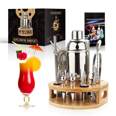 Coctelera haciendo conjunto de barra de acero inoxidable herramientas para la bebida de barman fiesta mezclador de vino Martini Boston Kit 750ML ► Foto 1/6