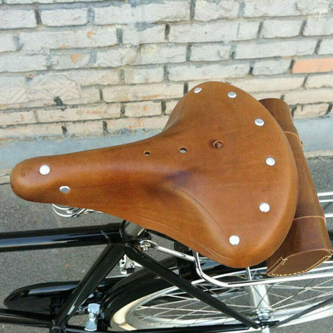 Asiento de cuero Retro para bicicleta, almohadilla de absorción de impactos, reemplazo Universal cómodo, estilo antiguo, clásico, 3 muelles ► Foto 1/6