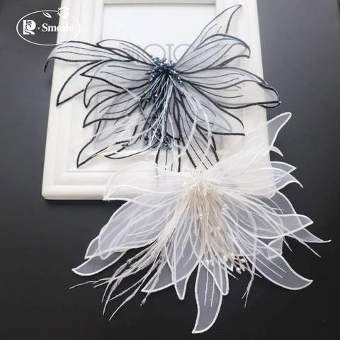Hecho a mano con cuentas grandes 3D bordado gasa pluma de cristal tela de borla de La Flor de decoración de boda Diy accesorios RS3095 ► Foto 1/6