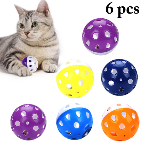 6 uds juguetes para bolas de gatos con Bell jugando masticar juguetes de cero de bola de plástico interactivo juguetes entrenar gatos gato de juguete para mascotas ► Foto 1/6