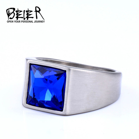 BEIER 316L de acero inoxidable de moda con incrustaciones de rojo/azul/negro piedra cuadrado hombres y anillo de mujer, joyería regalo LLBR8-701R ► Foto 1/6