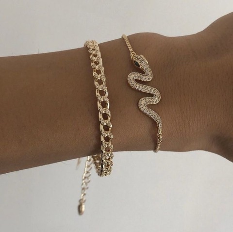 Conjunto de pulsera de serpiente de cadena gruesa para mujer, brazalete de serpiente de Color dorado, cristal de serpiente multicapa, joyería Bohemia ► Foto 1/6