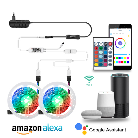 Tira de luces LED RGB 5m, 10m, WiFi, resistente al agua, 12V, SMD 5050 2835, cinta LED para trabajos cinta con Kit de alimentación controlador de Google Alexa ► Foto 1/6