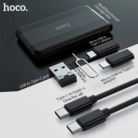 Hoco 6 en 1 Universal adaptador inteligente caja de almacenamiento Micro Cable tipo USB C adaptador de carga para iPhone Xiaomi de viaje bolsa de almacenamiento ► Foto 1/6