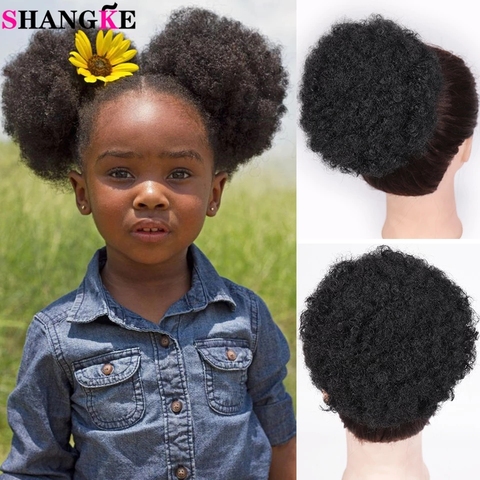 SHANGKE-moño sintético para el pelo rizado, accesorios con cordón, extensión de cabello Afro, Coleta, pinzas para el cabello ► Foto 1/6