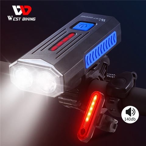 WEST BIKING-Luz LED delantera y trasera para bicicleta, 1000 lúmenes, 140db, bocina, recargable vía USB, resistente al agua ► Foto 1/6