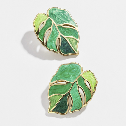 Lost Lady-pendientes de gota de esmalte de hoja verde para mujer, aretes llamativos de moda de primavera, joyería, bisutería ► Foto 1/5