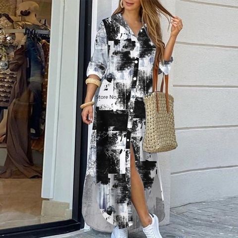 Vestido largo informal de calle para mujer, vestido largo holgado de talla grande 3XL 4XL ► Foto 1/6