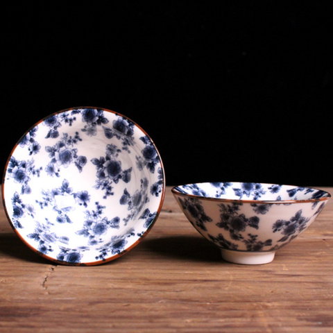 Juego de té de cerámica de estilo japonés, taza pequeña de porcelana blanca y Azul Antiguo, Copa Personal principal ► Foto 1/6