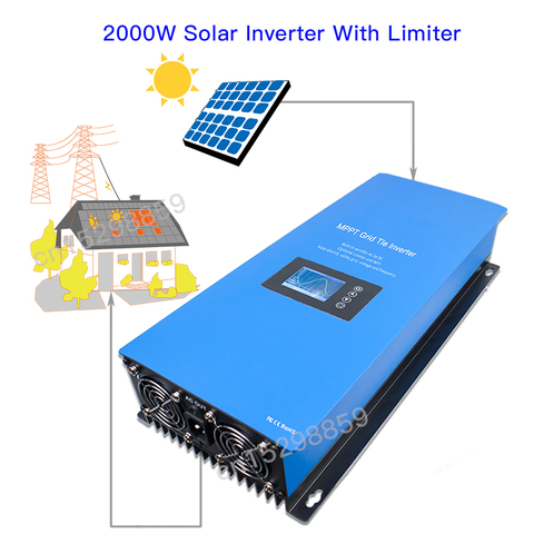 Inversor solar con sensor limitador interno, conversor 45-90VDC MPPT por onda sinusoidal pura 230VAC, en red, con Pantalla LCD, 2000W ► Foto 1/6