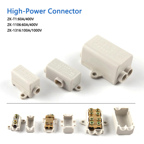 Conector de Cable rápido tipo T, bloque de terminales de alta potencia 60A/400V 1-6mm2, divisor de Cable eléctrico 100A/1000V 2,5-16mm2, caja de empalme ► Foto 1/6
