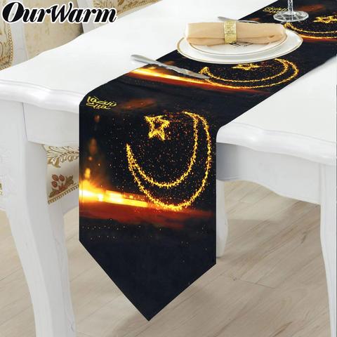 OurWarm-camino de mesa Eid Mubarak, calendario de Ramadán, decoración de fiesta familiar, Ramadan Mubarak de tela, camino de mesa negro ► Foto 1/6